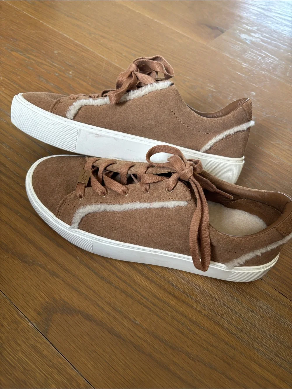 UGG Women’s Chestnut Suede Lace-Up Sneakers with Shearling Trim